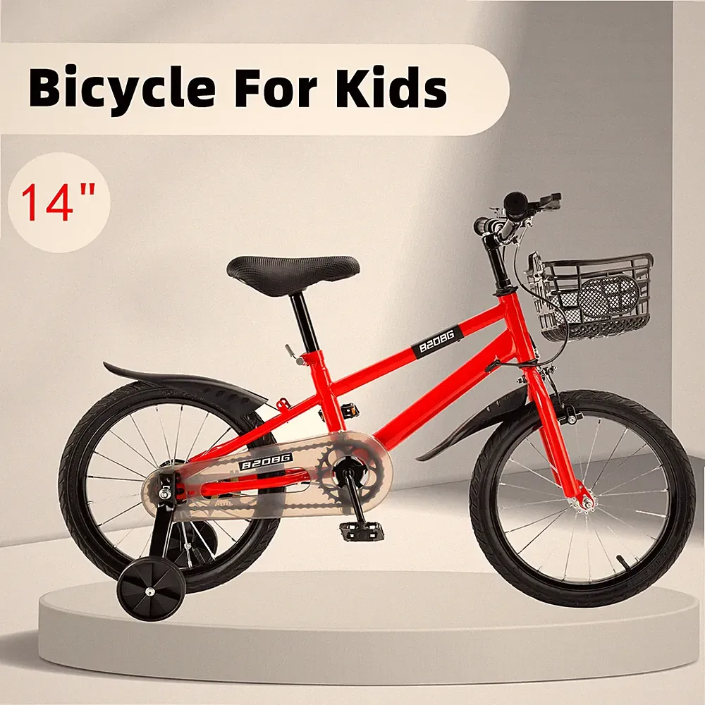 14" Kids Toddlers Bicycle for Boys and Girls with Training Wheels Basket Red #